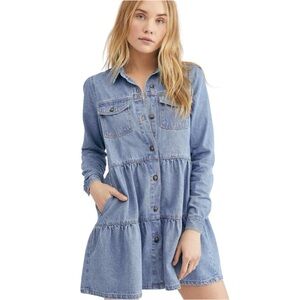 Free People | Nicole Denim Tiered Long Sleeve Mini Dress